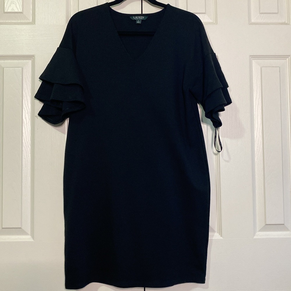 Lauren Ralph Lauren dress Womens Medium black midi ruffle sleeves formal gala